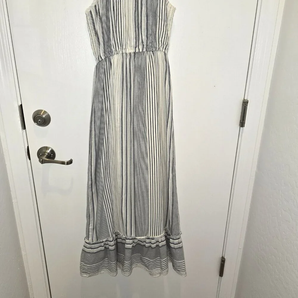 Japna Blue & White Halter Maxi Dress Ruffled Hem Elastic Waist UnderSkirt Sz M - Picture 2 of 12